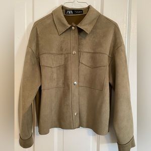 Zara Olive Green Western Button up Suede jacket